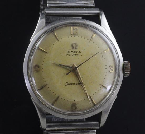 A gentlemans 1950s/1960s stainless steel Omega Automatic Seamaster wrist watch,